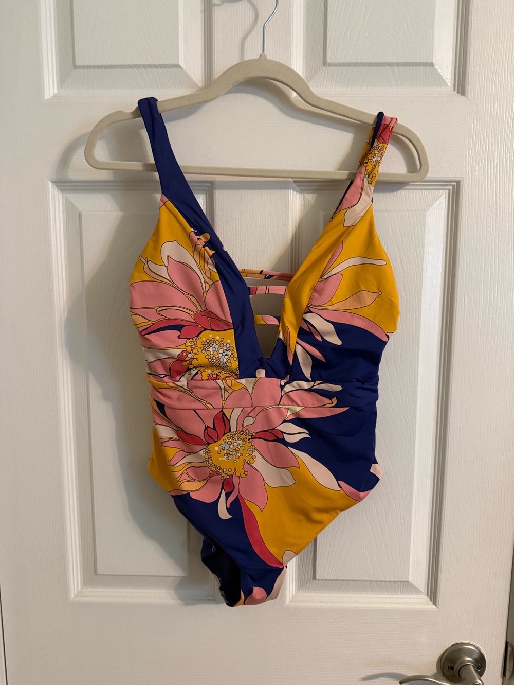 Trina Turk Navy, Pink & Yellow Floral One-Piece Swimsuit with Matching Coverup